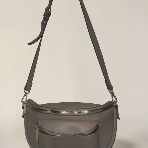 Adrienne Vittadini Grey Crossbody Belt Bag with Gold Hardware - Picture 2 of 7